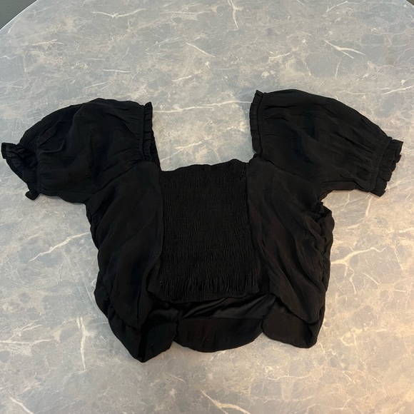 Black Ruched Puff Sleeve Blouse | Romantic Cottagecore Top | Size Large - Picture 3 of 3